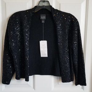 Eileen Fisher Sequined Sparkle Black Cardigan Sweater Top